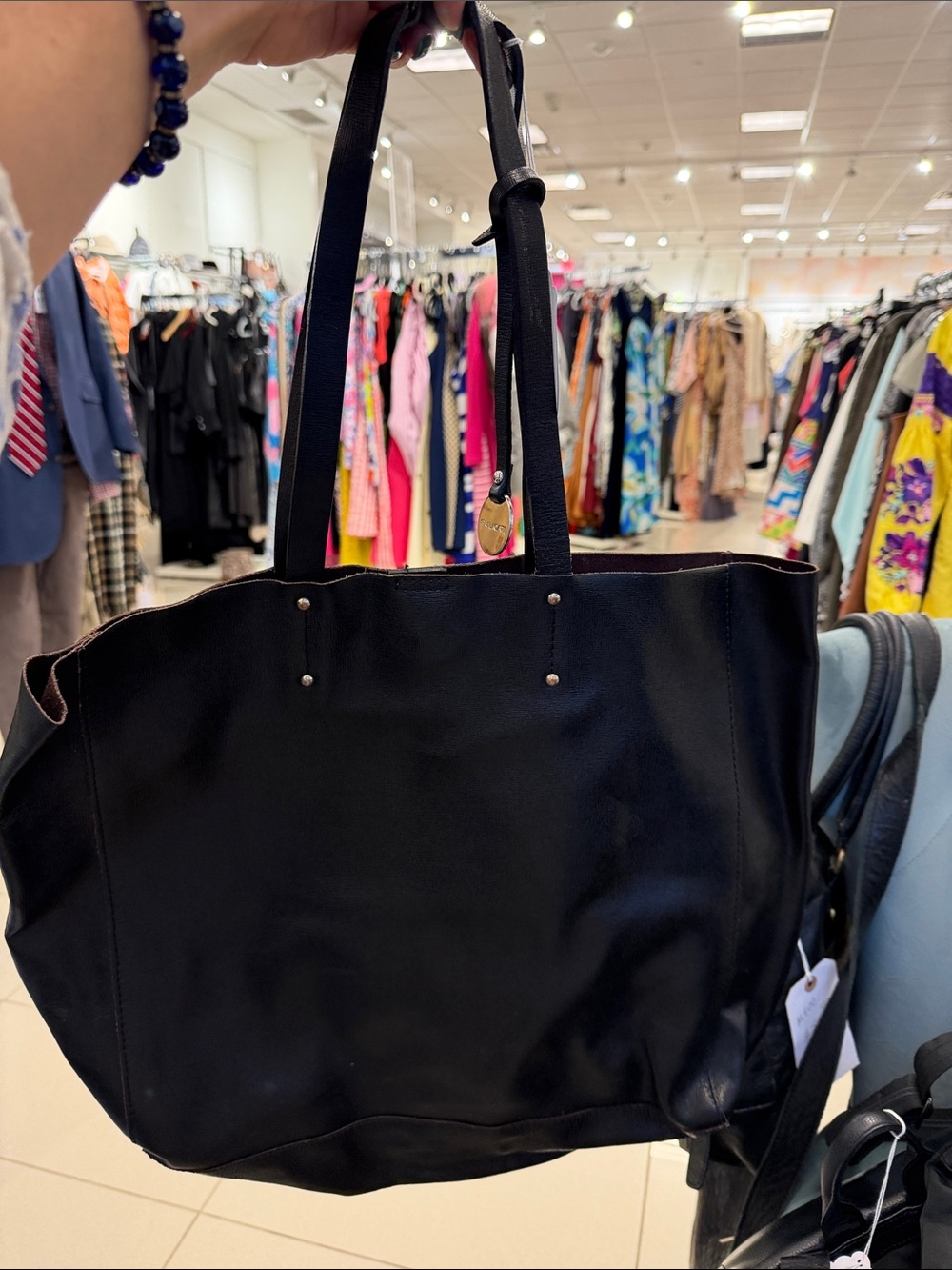 Pulicati Black Leather Tote with Shoulder Straps